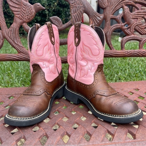 Justin gypsy cowgirl collection pink & brown round toe leather western boots - Picture 6 of 10